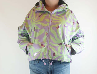 Gorman pre-owned green and purple print raincoat size 16 Gorman preloved second hand clothes 1