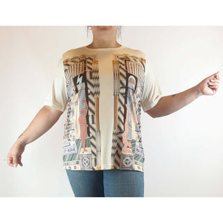 Gorman x Jess Johnson pre-owned cream tee with unique Egypt-inspired print size 14 Gorman preloved second hand clothes 1