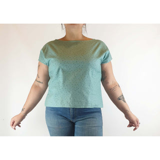 Theadora Jones pre-owned green print 100% cotton shell top size XL (best fits size 14-16) Theadora Jones preloved second hand clothes 1