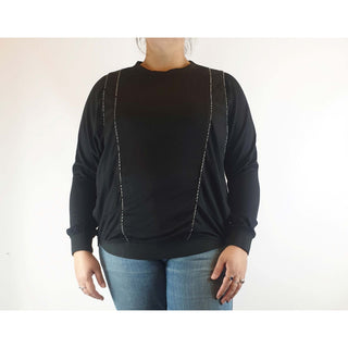 Megan Park black 100% wool jumper with unique embellishments size L (best fits 14) Megan Park preloved second hand clothes 3