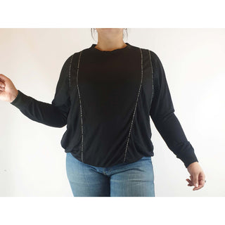 Megan Park black 100% wool jumper with unique embellishments size L (best fits 14) Megan Park preloved second hand clothes 1