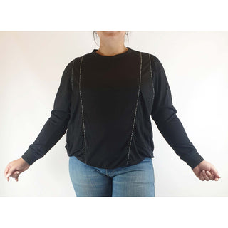Megan Park black 100% wool jumper with unique embellishments size L (best fits 14) Megan Park preloved second hand clothes 4