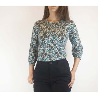 Obus preloved blue print top size 1 (best fits size 8) Obus preloved second hand clothes 1