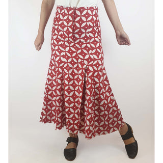 Lee Mathews preloved red 100% linen skirt with pretty white print size ) (best fits size 6-8) Lee Mathews preloved second hand clothes 1