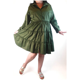 Green long sleeve tiered dress size XL Unknown preloved second hand clothes 1