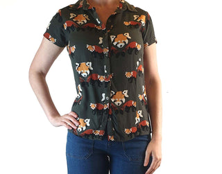 Leonard St olive green short sleeve shirt with fox print size 6 Leonard St preloved second hand clothes 2