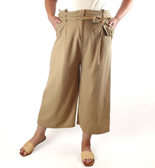 Lorraine tan linen mix wide leg pants size 16 Lorraine preloved second hand clothes 1