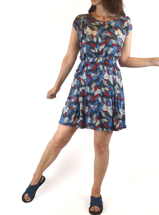 Leonard St dress with blue and red leaves print size 6 (best fits 6-8) Leonard St preloved second hand clothes 1