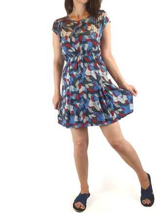 Leonard St dress with blue and red leaves print size 6 (best fits 6-8) Leonard St preloved second hand clothes 2