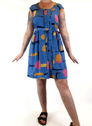 Leonard St blue print sleeveless dress size M Leonard St preloved second hand clothes 1