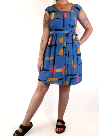 Leonard St blue print sleeveless dress size M Leonard St preloved secondhand 2
