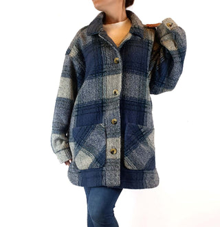 Ghanda wool mix blue and grey plaid coat size S Ghanda preloved second hand clothes 1