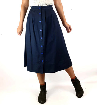 Emily and Fin navy cotton-linen mix skirt with blue buttons size XXS (best fits 6-8) Emily and Fin preloved second hand clothes 1