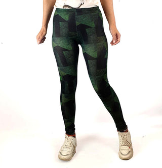 Uptights green-based print yoga tights/leggings Uptights preloved second hand clothes 1