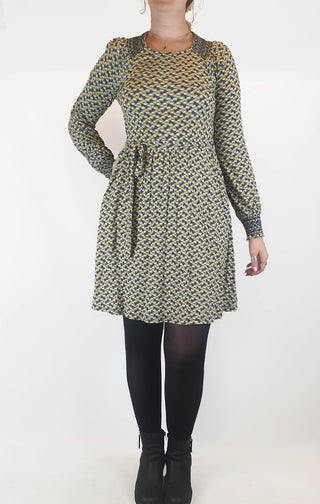 Boden green and navy print long sleeve dress size 12 Boden preloved second hand clothes 2