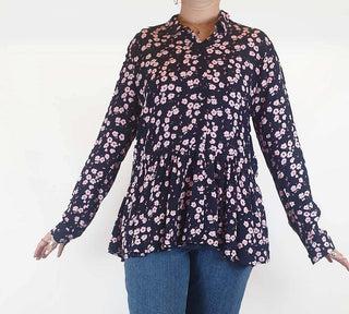 Elm navy and pink floral print long sleeve shirt size 12 Elm preloved second hand clothes 1