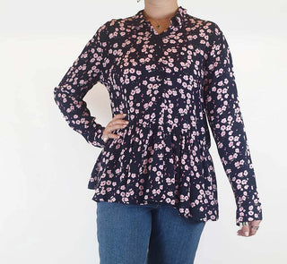 Elm navy and pink floral print long sleeve shirt size 12 Elm preloved second hand clothes 2