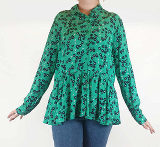 Elm green floral print long sleeve shirt size 12 (as new with tags) Elm preloved second hand clothes 1