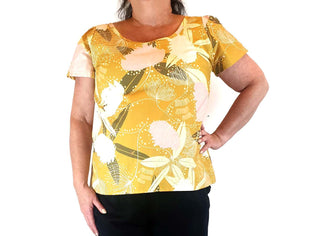 Rummage Style mustard floral print top size 16 Rummage Style preloved second hand clothes 2