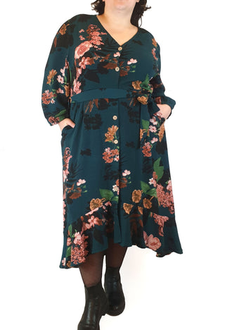 St Frock green floral print long sleeve dress size 22 St Frock preloved second hand clothes 1