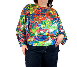 Exotica colourful forest inspired print long sleeve top size XXL Exotica preloved second hand clothes 2
