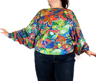 Exotica colourful forest inspired print long sleeve top size XXL Exotica preloved second hand clothes 1