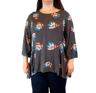 Elm grey long sleeve top with cute blue and orange flower print size 16 Elm preloved second hand clothes 2