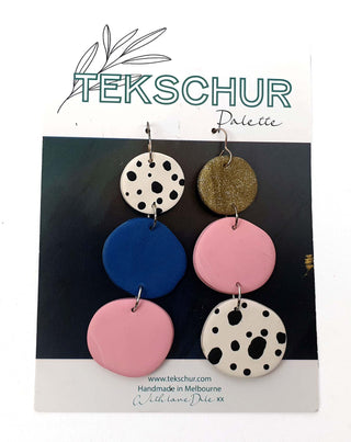 Tekschur colourful pink, white, gold and blue drop earrings Tekschur preloved second hand clothes 2