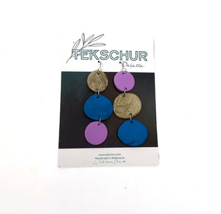 Tekschur colourful purple, gold and blue drop earrings Tekschur preloved second hand clothes 2