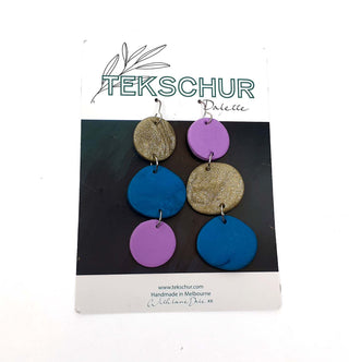 Tekschur colourful purple, gold and blue drop earrings Tekschur preloved second hand clothes 1
