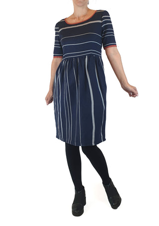 Kindling navy striped 100% cotton dress with red trim size 8 Kindling preloved second hand clothes 1