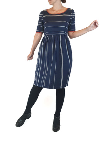 Kindling navy striped 100% cotton dress with red trim size 8 Kindling preloved second hand clothes 2