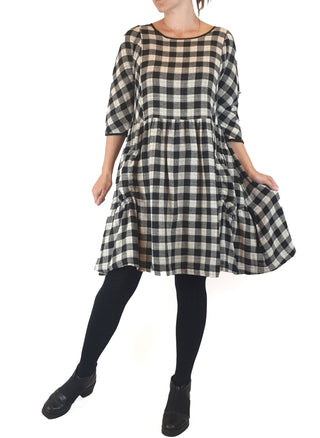 Gorman black and white linen-cotton check print dress size 8 Gorman preloved second hand clothes 1