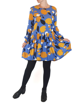 Mister Zimi blue and yellow print long sleeve dress size 8 Mister Zimi preloved second hand clothes 1