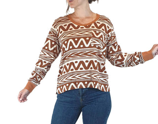 Kip & Co brown and white print long sleeve top size 8 Kip & Co preloved second hand clothes 1