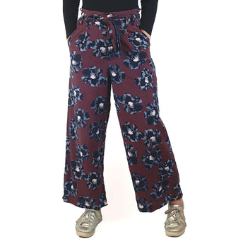 Gorman deep red cotton/linen wide leg pants with flower print size 8 Gorman preloved second hand clothes 2