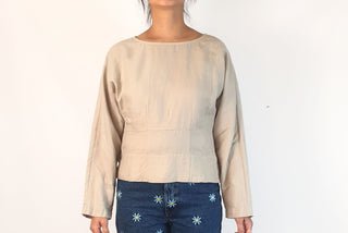 Elk neutral light grey 100% linen long sleeve top size 10