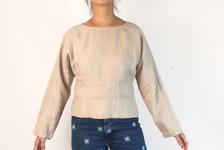 Elk neutral light grey 100% linen long sleeve top size 10