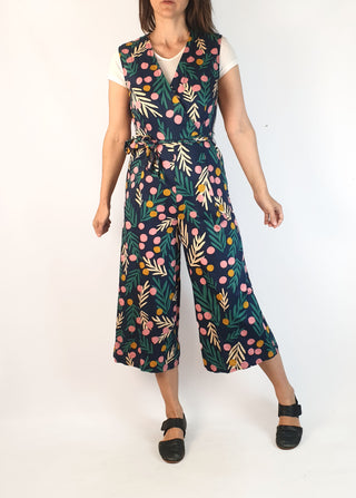 Princess Highway blue-based unique print wide leg jumpsuit size 8