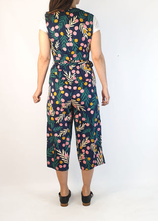 Princess Highway blue-based unique print wide leg jumpsuit size 8