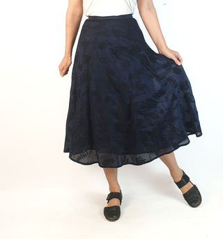Gorman elegant navy skirt with subtle black leaf embroydery size 6, fits 6-8