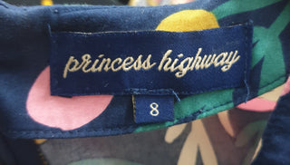 Princess Highway blue-based unique print wide leg jumpsuit size 8