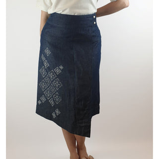 Love Your Denim denim skirt with pretty white geometrical pattern size 10 Unknown preloved second hand clothes 2