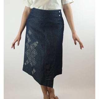 Love Your Denim denim skirt with pretty white geometrical pattern size 10 Unknown preloved second hand clothes 1