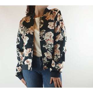 Jump black silkly feel bomber style jacket with pretty rose print size 10 Jump preloved second hand clothes 2