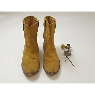 Mollini mustard suede leather mid-calf boots "Marant" style with wooden sole size 36 Mollini preloved second hand clothes 2