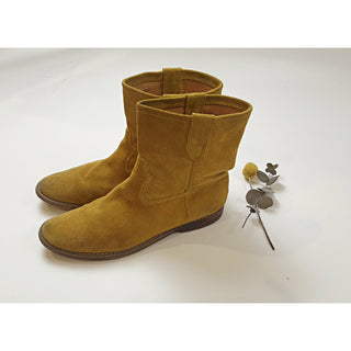 Mollini mustard suede leather mid-calf boots "Marant" style with wooden sole size 36 Mollini preloved second hand clothes 1
