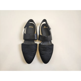 Camper second hand black leather slip backs with pony hair toe size 38 Camper preloved second hand clothes 1