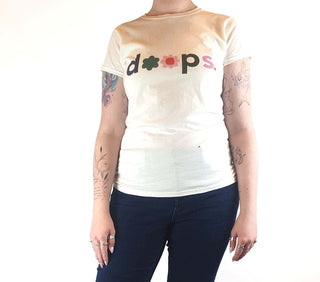Doops white tee shirt with fun logo size XL (tiny fit, best fits size 12) Doops preloved second hand clothes 2