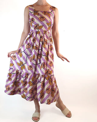 Obus preloved purple and cream print sleeveless maxi dress size 6 Obus preloved second hand clothes 1